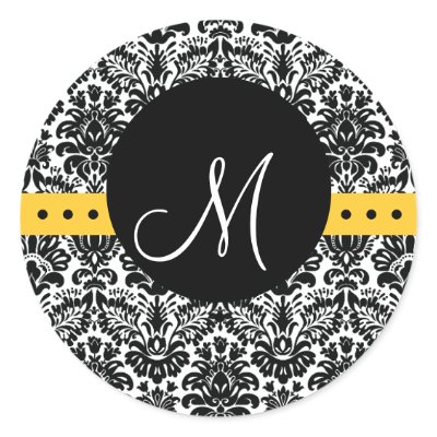 Wedding Monogram Floral Damask Sticker Yellow by monogramgallery