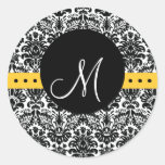 Wedding Monogram Floral Damask Sticker Yellow