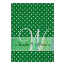 Wedding monogram green diamonds announcement