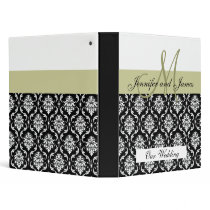 Wedding Monogram Green Planning Damask Binder