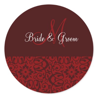 Wedding Monogram In Dark Red Round Sticker