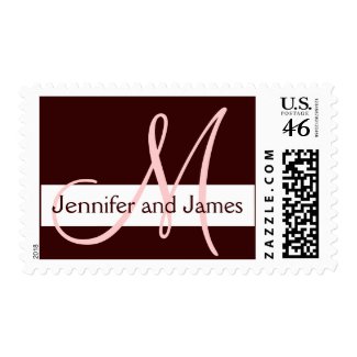Wedding Monogram Initial Names Brown White Pink stamp