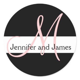 Wedding Monogram Initial Names Pink White Black sticker