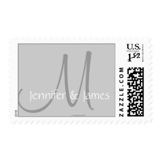 Wedding Monogram M Bride Groom Names Grey Stamp stamp