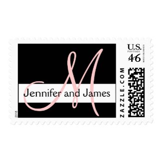 Wedding Monogram M Initial Names Black White Pink stamp