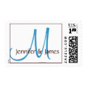 Wedding Monogram M & Names Teal & Brown Stamp by monogramgallery Wedding Monogram M & Names Teal & Brown Stamp