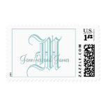Wedding Monogram M Stamp with Names Blue White