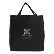 Wedding Monogram Names Date Announcement Black Bag embroidered bags by MonogramGalleryGifts Wedding Monogram Names Date Announcement Black Bag embroidered bags