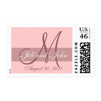 Wedding Monogram Names Date Pink Postage Stamp stamp
