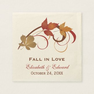 Wedding Monogram Napkins | Autumn Fall Leaves Paper Napkins