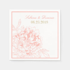 Wedding Monogram Napkins | Coral Peony Design Paper Napkin