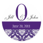 Wedding Monogram O Names Date Paisley Purple Seal stickers