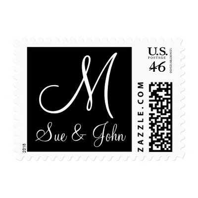 Wedding Monogram Postage Stamp Black and White