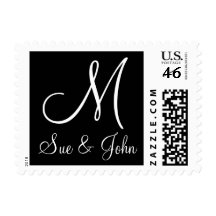 Wedding Monogram Postage Stamp Black and White