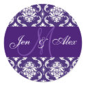 Wedding Monogram Purple Damask Sticker by WeddingCentre Wedding Monogram Purple Damask Sticker