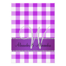 Wedding monogram purple gingham checkers custom announcements