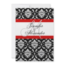Wedding Monogram Red Damask Invitation Front View
