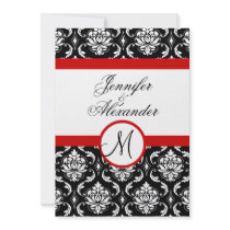 Wedding Monogram Red Damask Invitation Front View