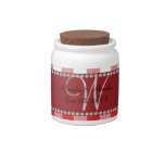 Wedding monogram red gingham checkers candy jar at Zazzle