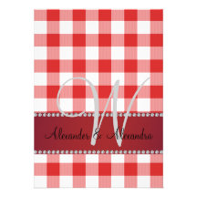 Wedding monogram red gingham checkers personalized announcements