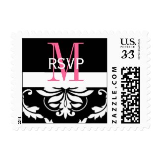 Wedding Monogram RSVP Damask Postage stamp