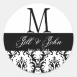 Wedding Monogram Save Date Damask Black and White Stickers