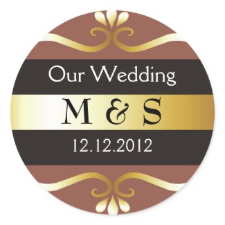 Wedding Monogram Stickers - Brown & Gold sticker