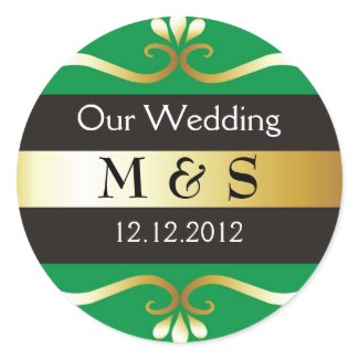 Wedding Monogram Stickers - Green & Gold sticker