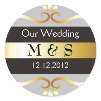 Wedding Monogram Stickers - Grey & Gold sticker
