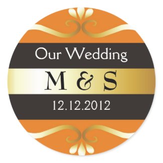 Wedding Monogram Stickers - Orange & Gold sticker