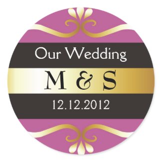 Wedding Monogram Stickers - Plum & Gold sticker