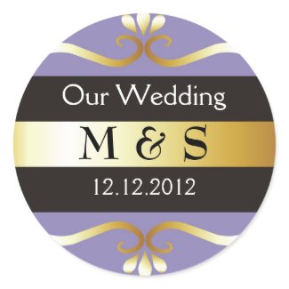 Wedding Monogram Stickers - Purple & Gold sticker