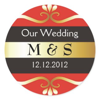Wedding Monogram Stickers - Red & Gold sticker