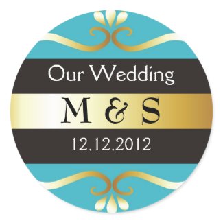 Wedding Monogram Stickers - Teal & Gold sticker