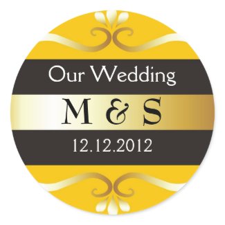 Wedding Monogram Stickers - Yellow & Gold sticker