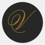 Wedding Monogram V Gold & Black Seal Sticker