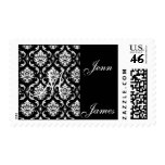 Wedding Monogram Yellow Black Damask US Postage