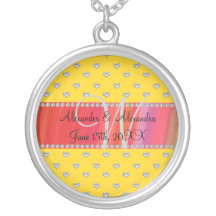 Wedding monogram yellow diamonds hearts pendant