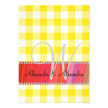Wedding monogram yellow gingham checkers personalized invitation
