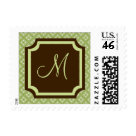 postcard - Monograms Wedding Invitations Postage stamps. A bride-to-be loves these wedding color combinations for fall and autumn theme weddings.