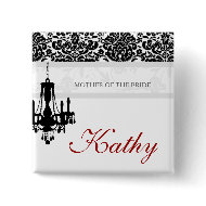 Wedding Name Tag Button Chandelier BW Damask button