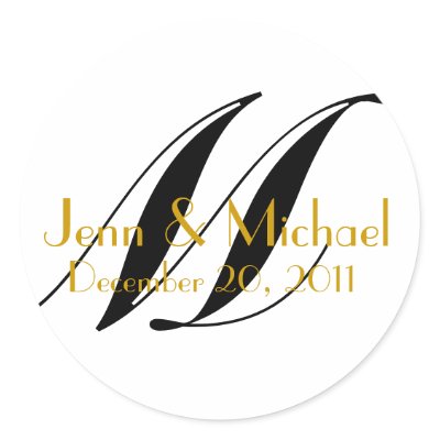 Wedding Names &amp; Date Monogram Sticker Gold