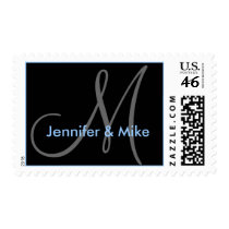 Wedding Names & Monogram Stamp Black and Blue