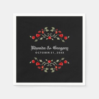 Wedding Napkins - Black & Red Roses Gothic