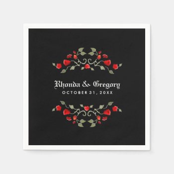 Wedding Napkins - Black & Red Roses Gothic Standard Cocktail Napkin by juliea2010 at Zazzle