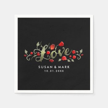 Wedding Napkins - Black & Red Roses Love Standard Cocktail Napkin by juliea2010 at Zazzle