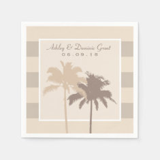Wedding Napkins | Palm Trees Monogram in Beige Disposable Napkins