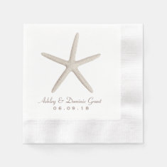 Wedding Napkins | Starfish Monogram in Beige Paper Napkin