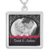 Wedding Necklace Photo Black Red Damask Pendant necklace