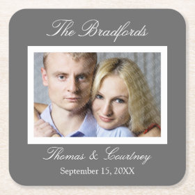 Wedding or Special Event Photo Coasters - Gray Square Paper Coaster